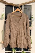 Load image into Gallery viewer, Taupe V-Neck Cable Knit Sweater 3X