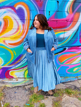 Load image into Gallery viewer, Ulla Popken Blue Velvet Pleated Skirt 24/26

