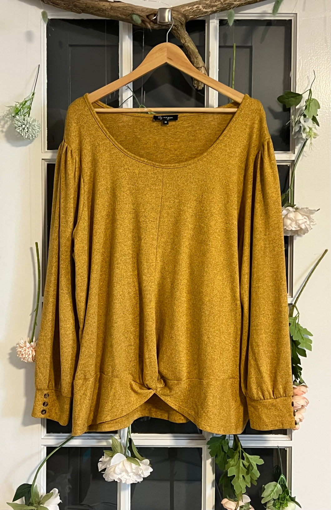 Mustard Puff-Sleeved Top 3X