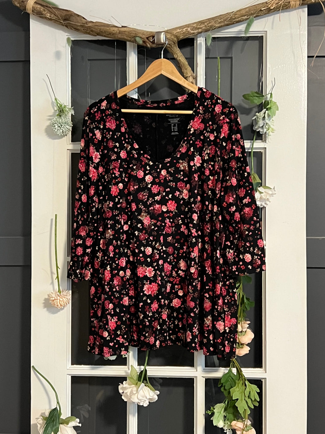 Addition Elle Black Floral Top 2X