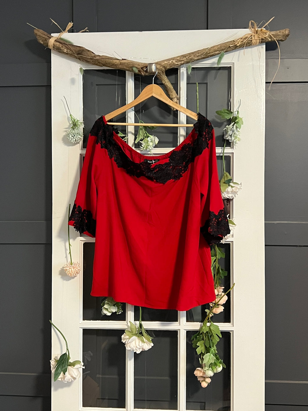 Red Blouse with Black Lace 18