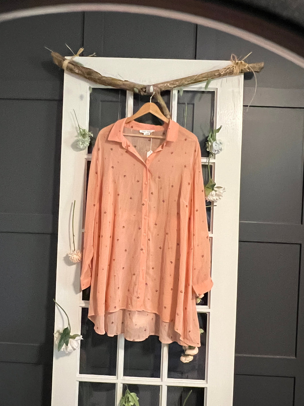 Penn. Long Peach Sheer Blouse 2X