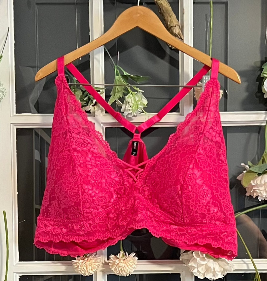 Torrid Hot Pink Lace Bralette 6X