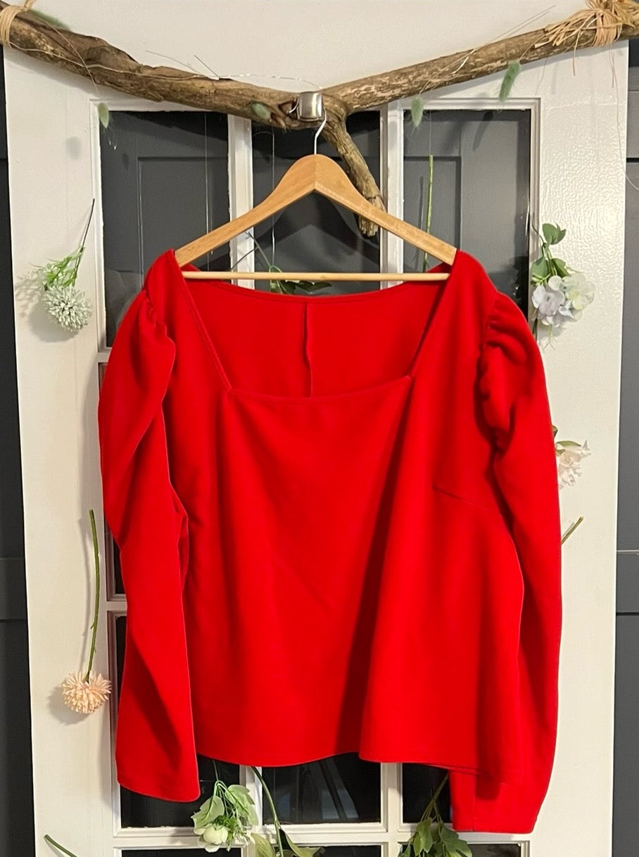 Red Puff Sleeved Top 32/34