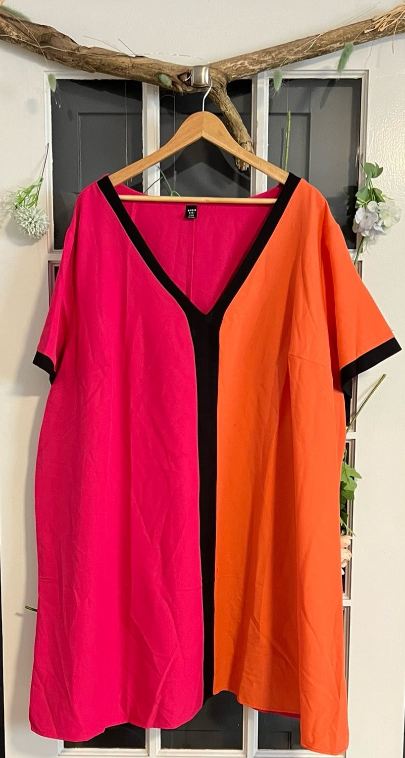 Pink and Orange Retro Shift Dress 32/34