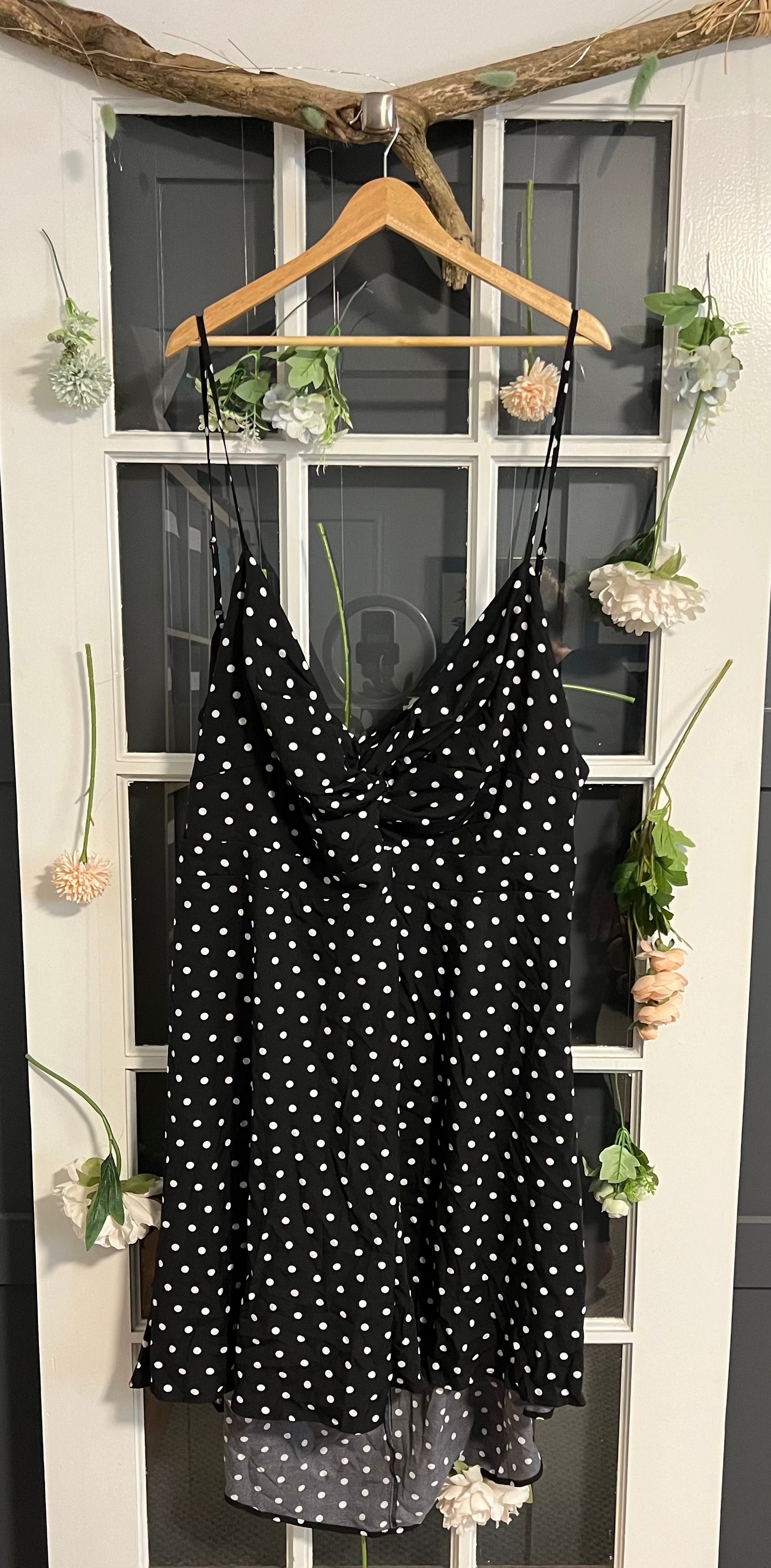 Black and White Polka Dot Dress with Tie Back 32/34