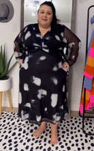 Load image into Gallery viewer, Ulla Popken Black and Grey Dress with Sheer Sleeves 24/26
