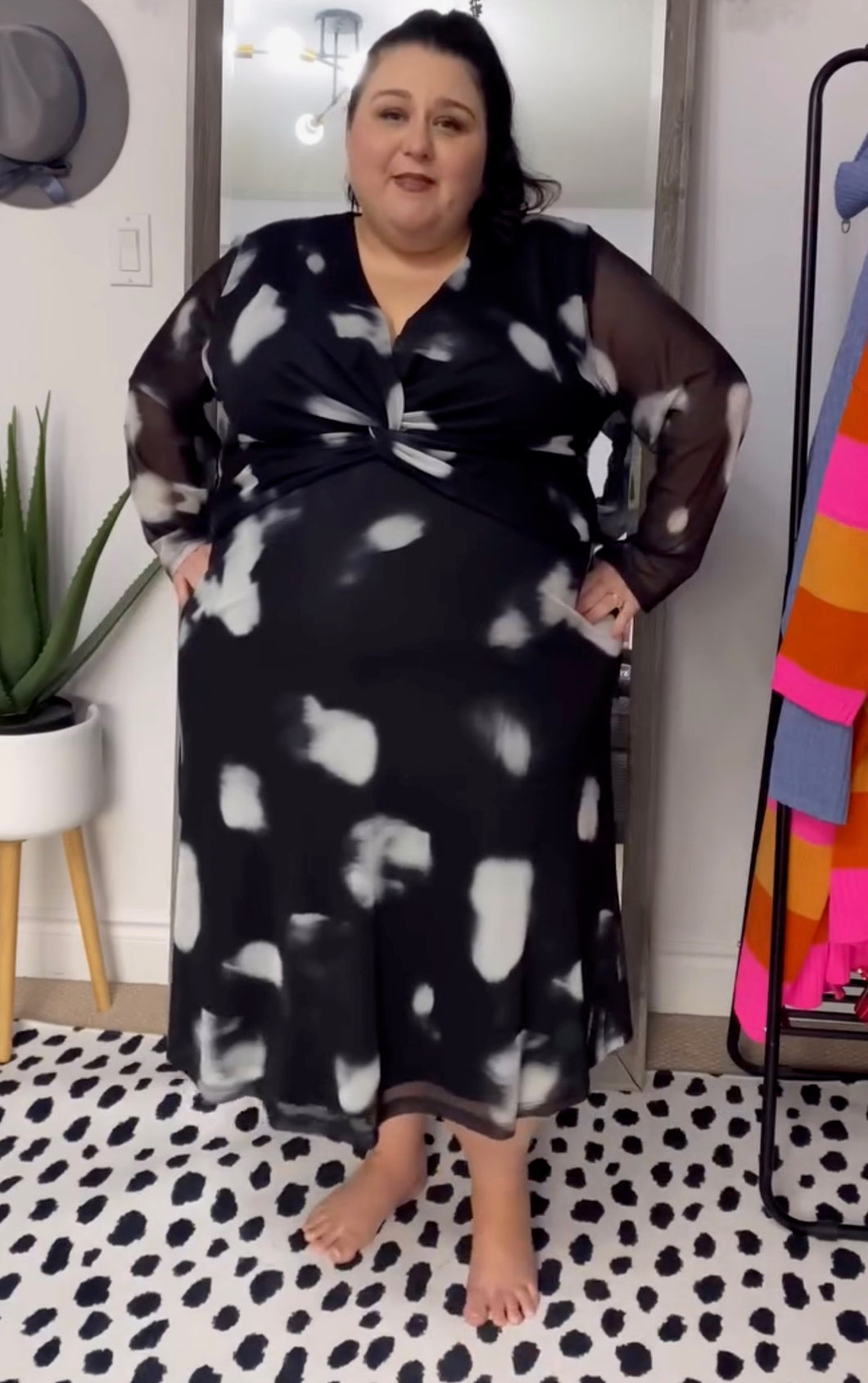 Ulla Popken Black and Grey Dress with Sheer Sleeves 24/26
