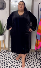 Load image into Gallery viewer, Ulla Popken Long sleeved Black Velvet Dress 24/26
