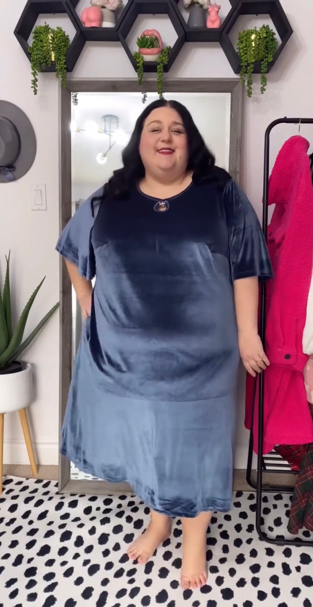 Ulla Popken Grey-Blue Velvet Dress 24/26