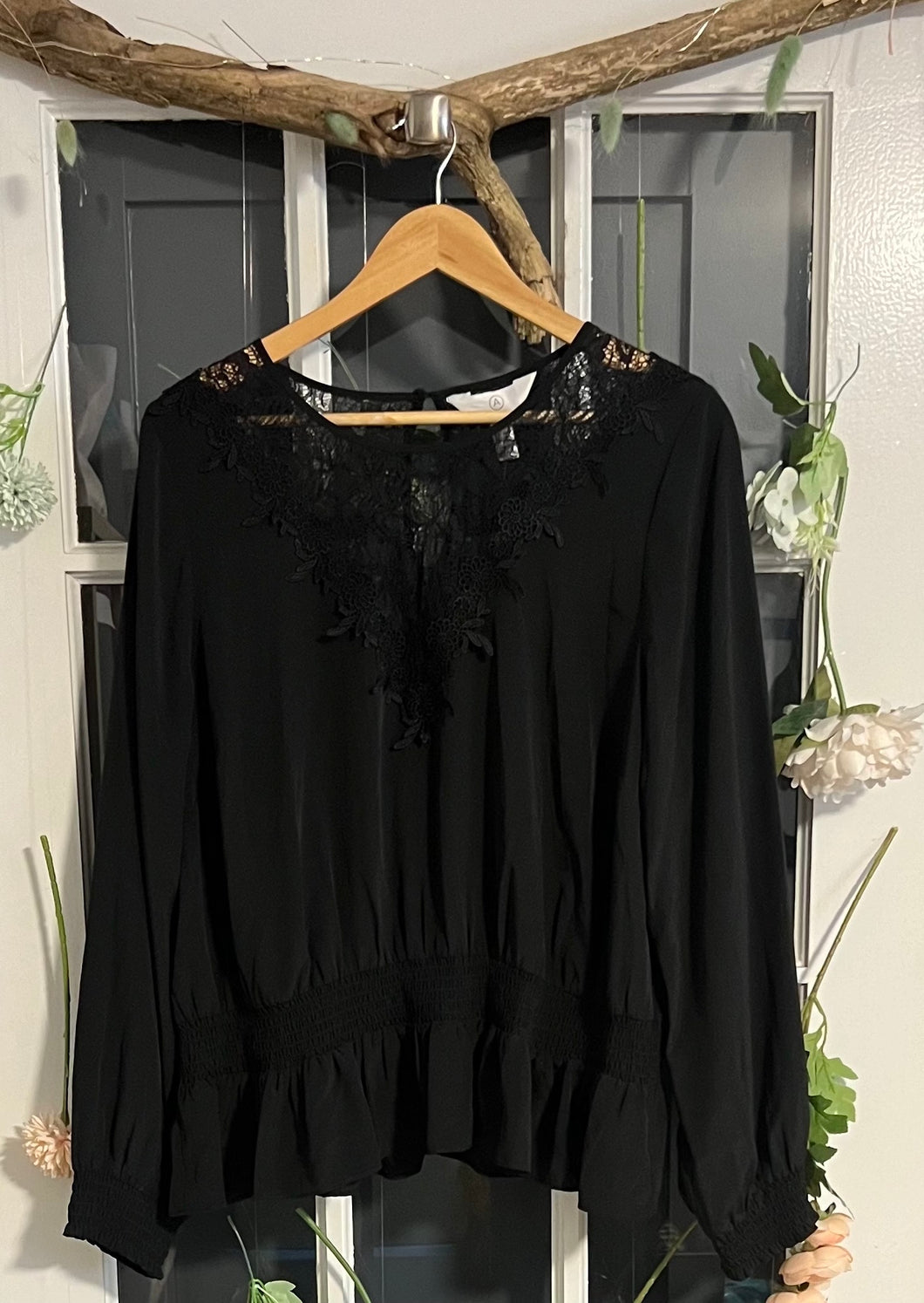 Addition Elle Black Lace-Top Blouse 1X