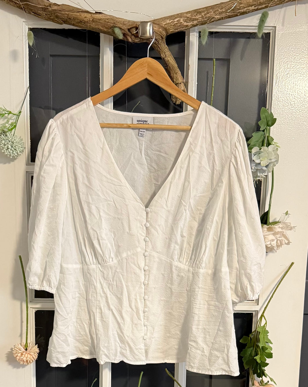 Unique Vintage White Blouse with Heart Dots 3X