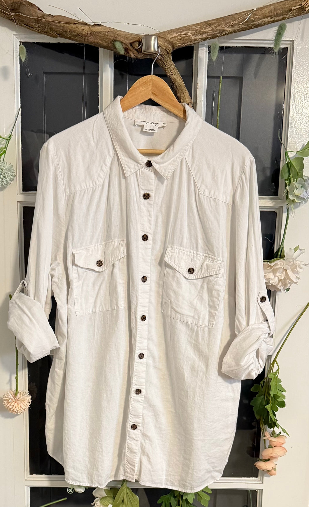 Penn. White Linen Blend Blouse 2X