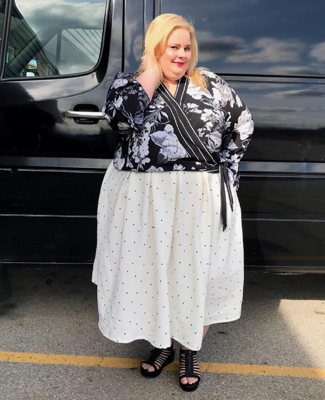 White polka dot skirt 4X