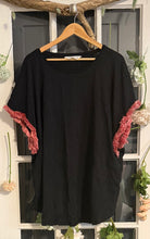 Load image into Gallery viewer, Ulla Popken Black Tee with Fringe Sleeves 24/26
