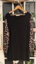 Load image into Gallery viewer, Ulla Popken Black Top with Sheer Leopard Sleeves 24

