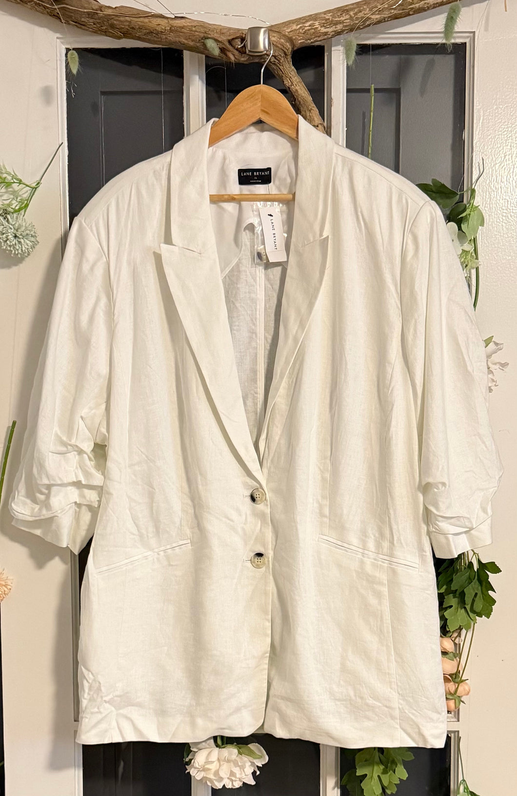 Lane Bryant White Linen Blazer 26