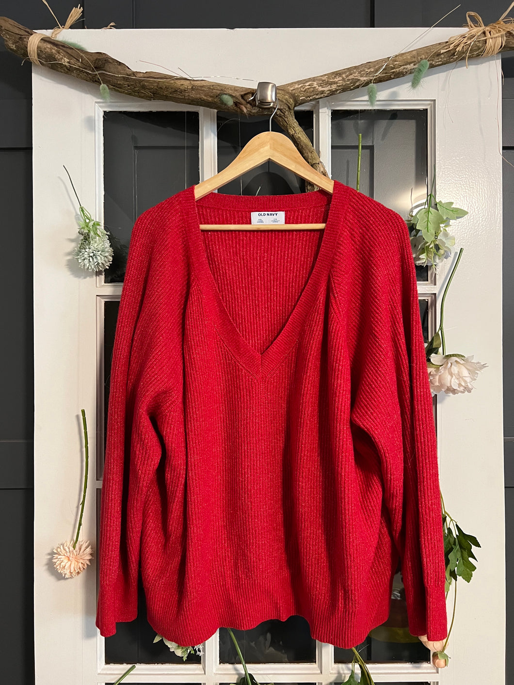 Red V-Neck Sweater XXL