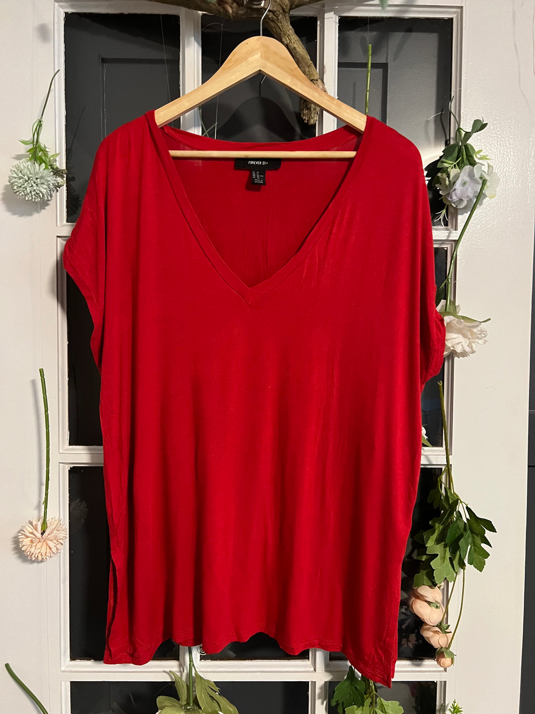 Red V-Neck Top 1X