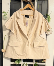 Load image into Gallery viewer, Eloquii Cream Ruffle Short-Sleeve Blazer 28
