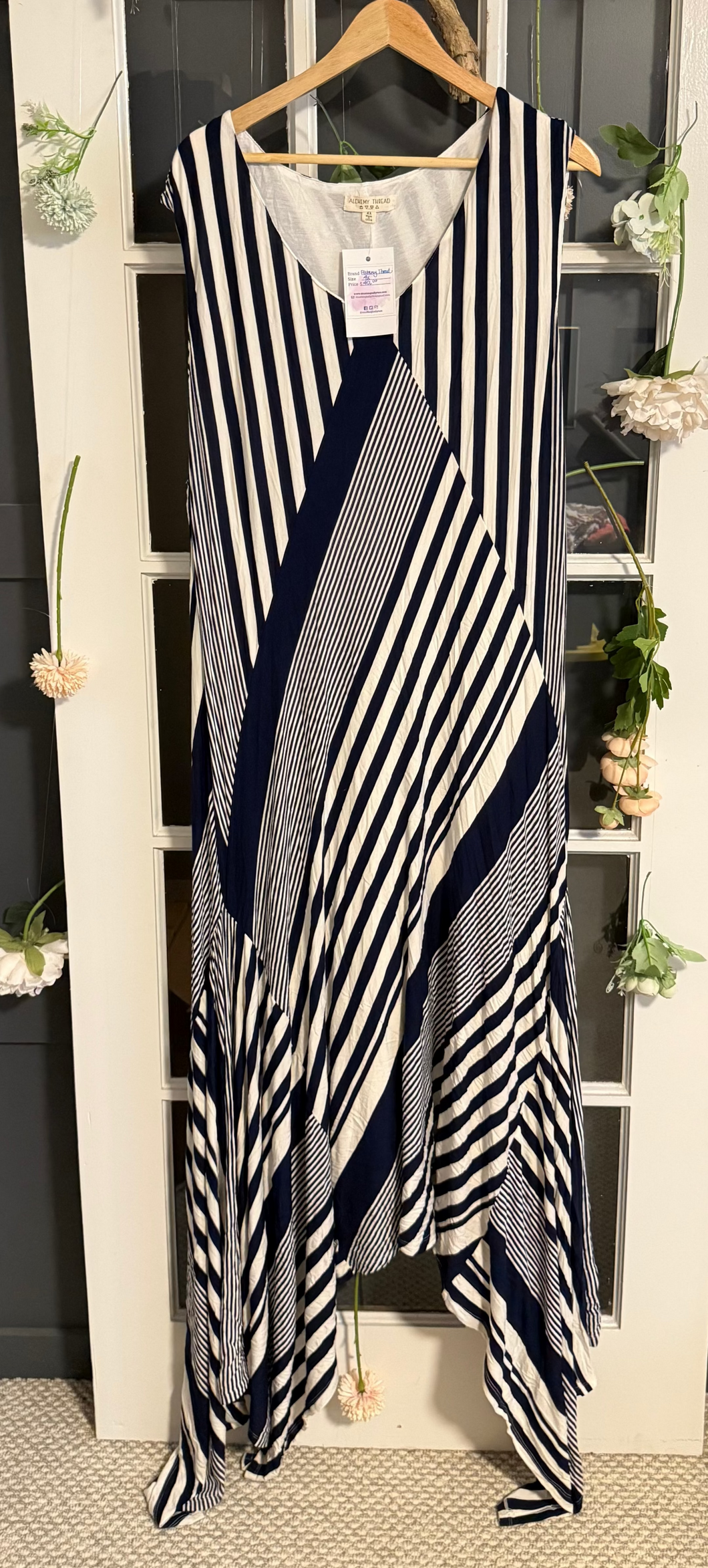 Navy blue striped handkerchief dress 4X