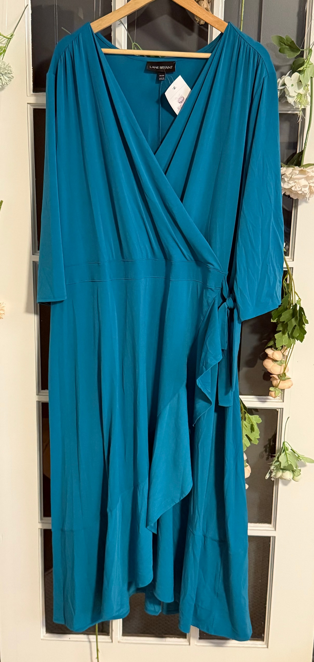 Lane Bryant teal faux wrap dress 26/28