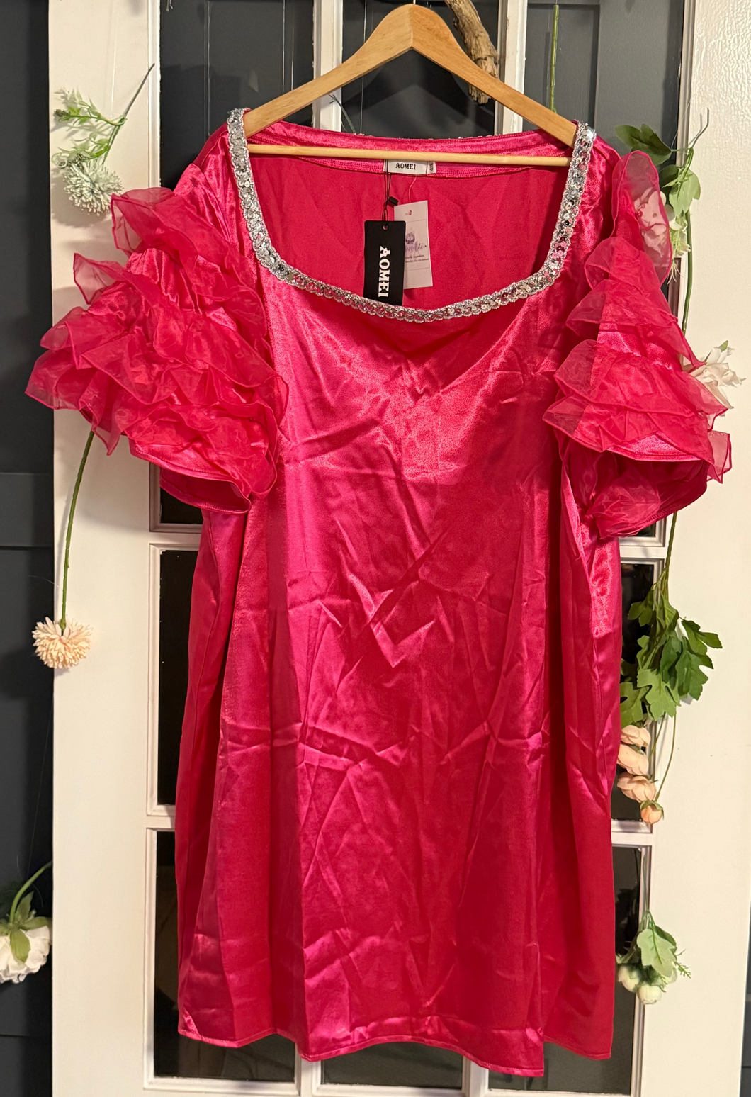 Magenta satin shift dress 4X