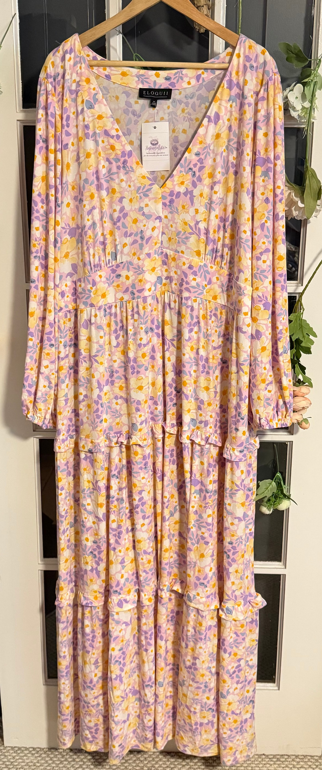 Eloquii pastel floral long-sleeved full length dress 28