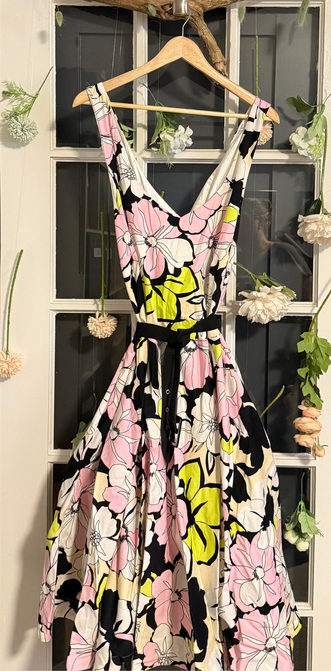 Pink & green floral belted dress 24