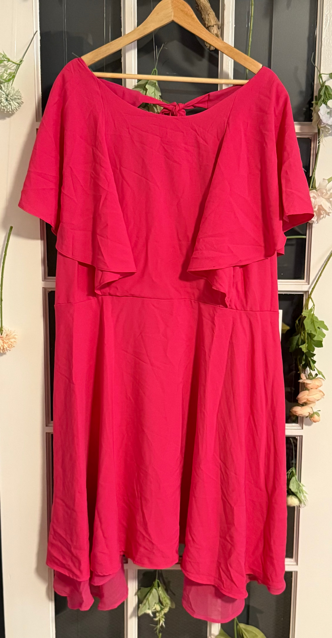 Eloquii bright pink flutter sleeve dress 28