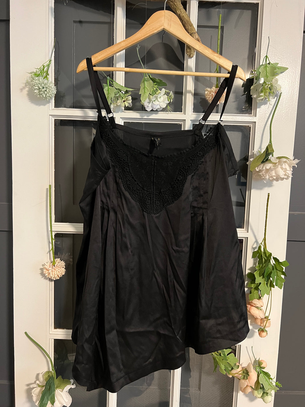 Black Asymmetrical Satin Tank 3X