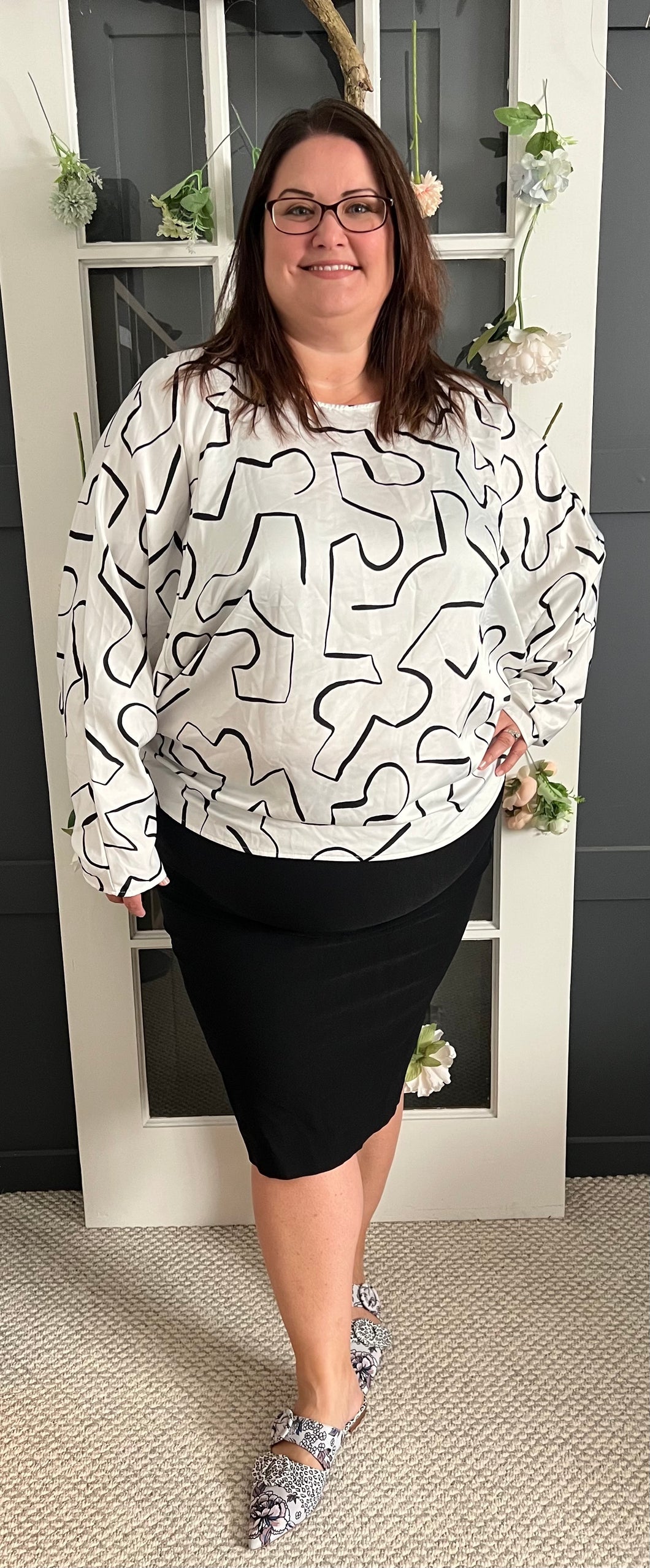 White Blouse with Black Print 20