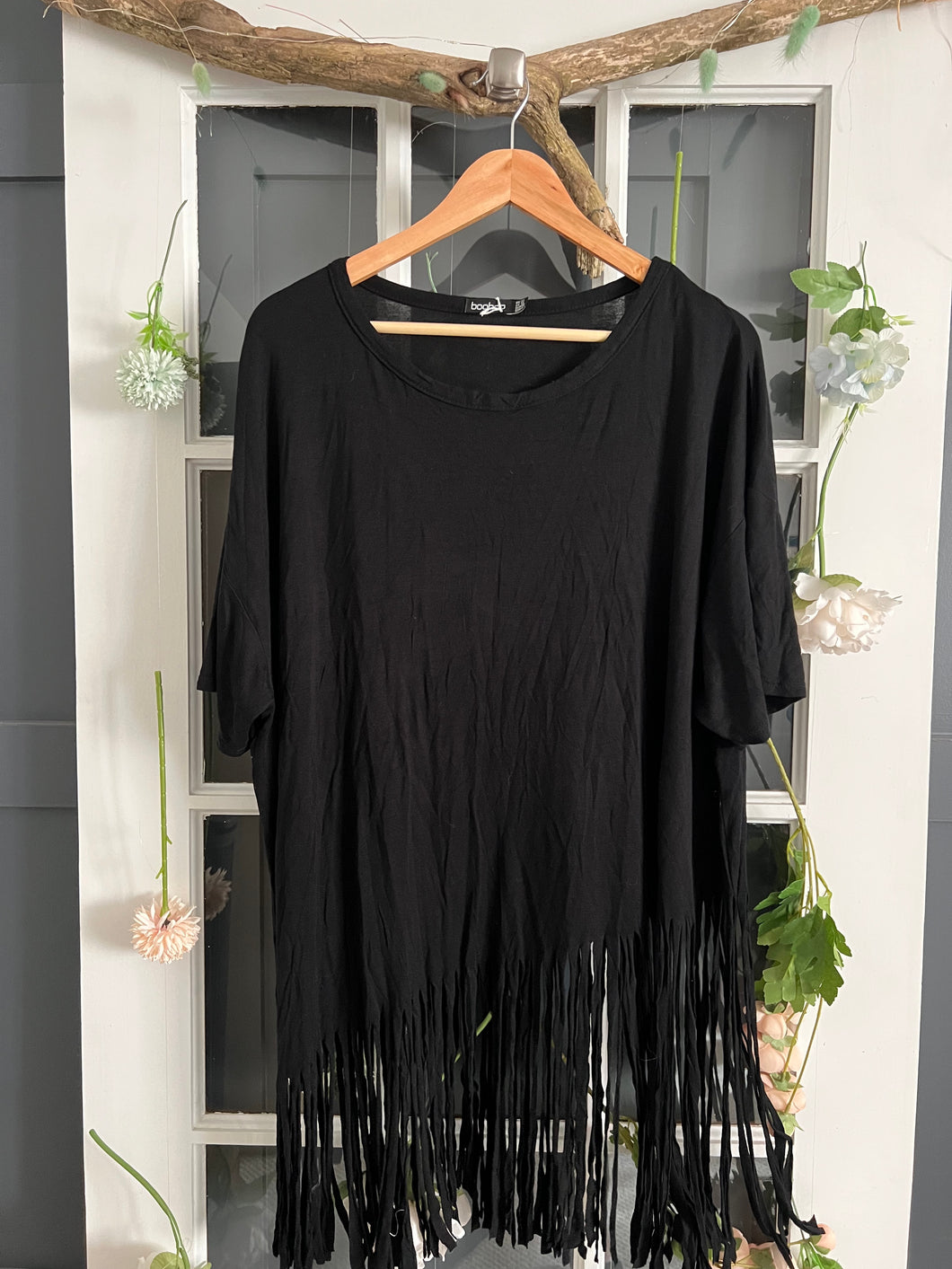 Black Short Sleeve Shirt With Fringe 18