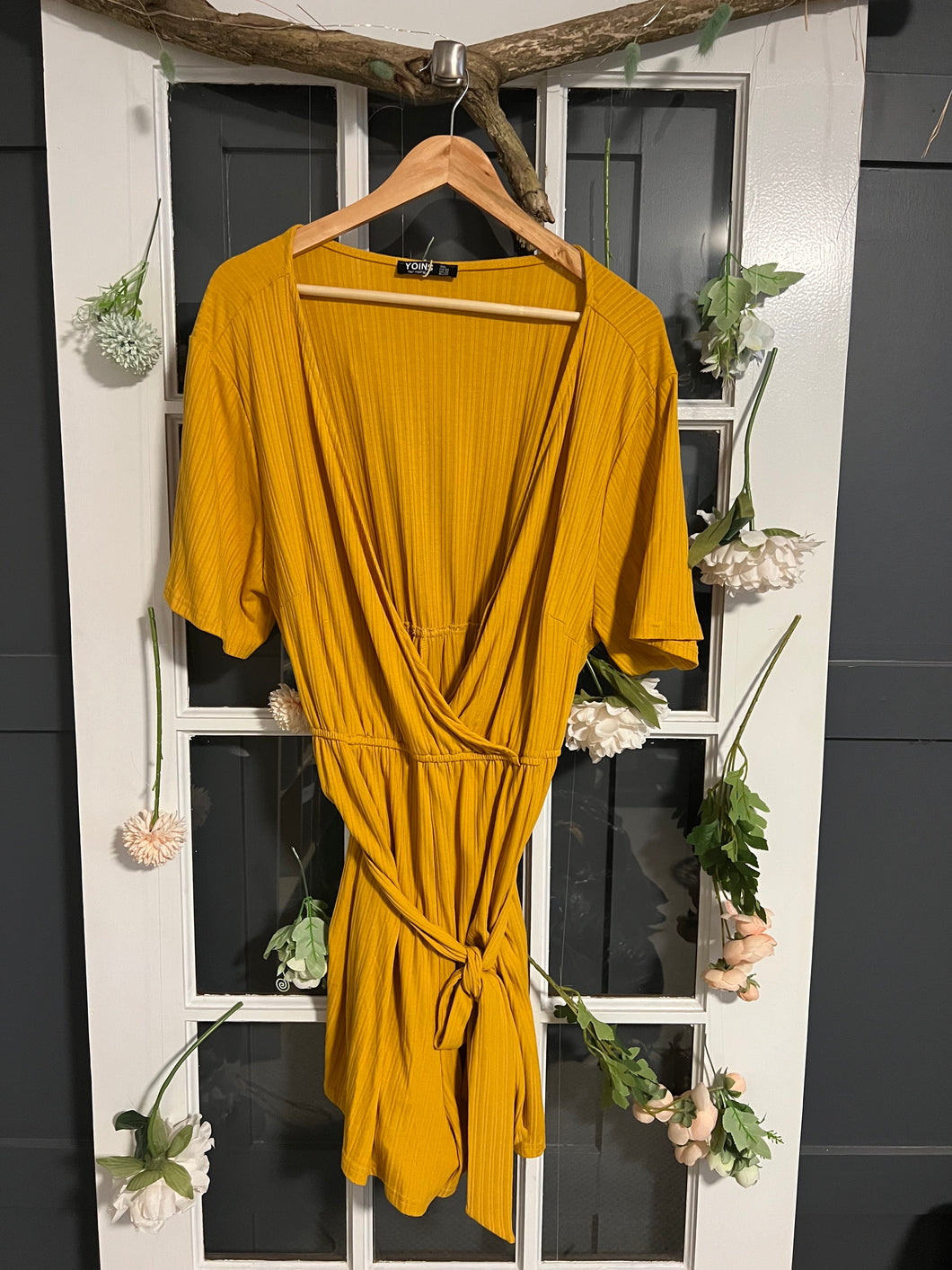 Yellow Belted V-Neck Dress 3X