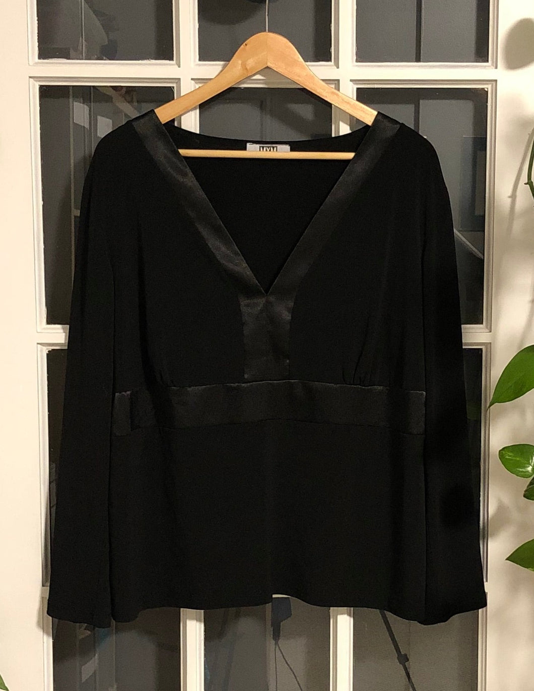 Black Blouse with Leather Accents 2X