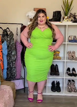 Load image into Gallery viewer, Lime Green Draped Bodycon Dress 3X
